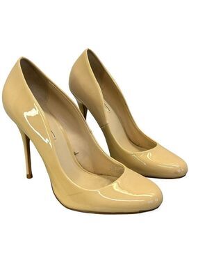 Zara light beige tan brown patent high heel pumps Sz 40